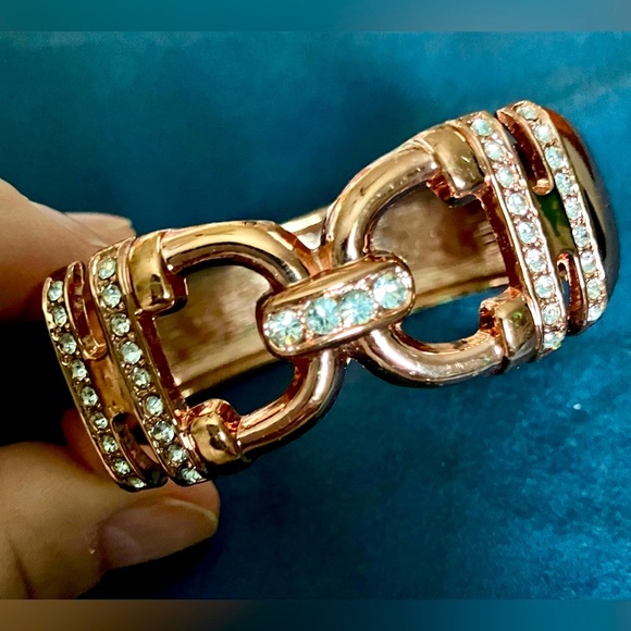 Elegant Rose Gold Cuff Bracelet with Crystals, Hinged Snap Closure. Worn once - Picture 1 of 16
